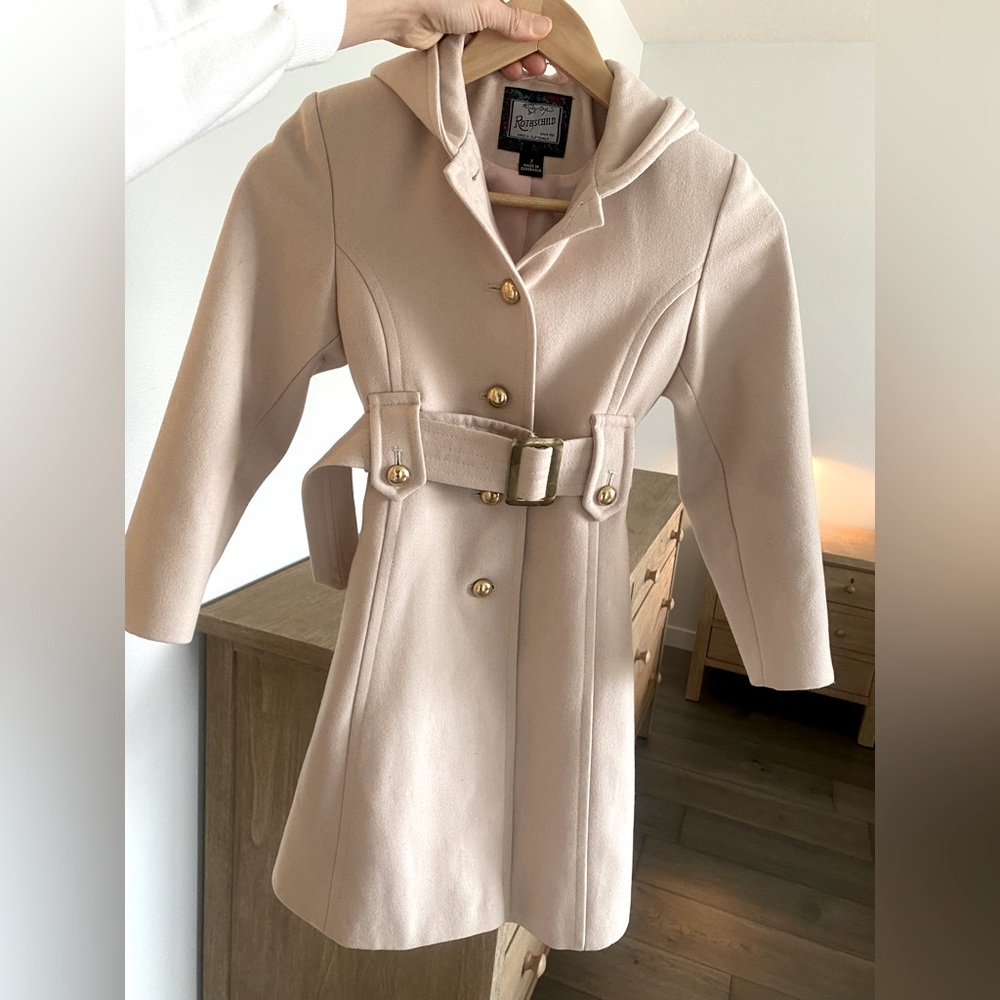 NWOT Rothschild Blue Silver Buttons Hood Overcoat Dress Coat Jacket Girls Size 7